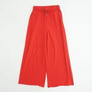 Zara Womens Red Wide Leg Ankle Lounge Pants Drawstring Casual Cotton Medium